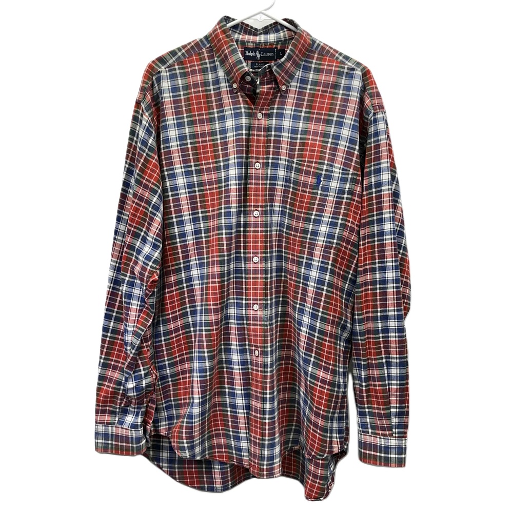 Ralph Lauren Blaire Cotton Multicolor Mens Plaid L/S Button-Up Polo Shirt Large